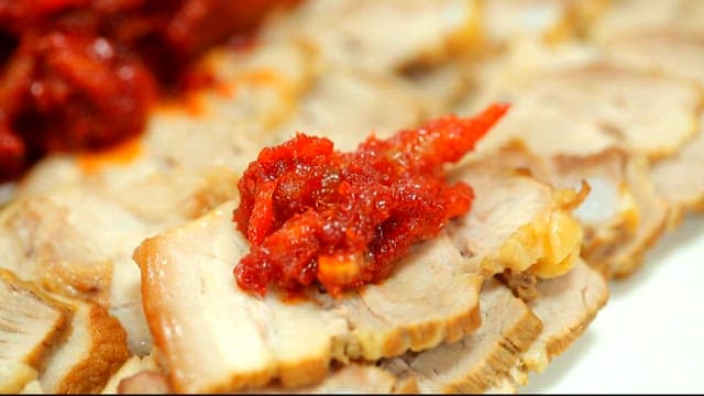 Sliced boiled pork with sliced raw pollack salad