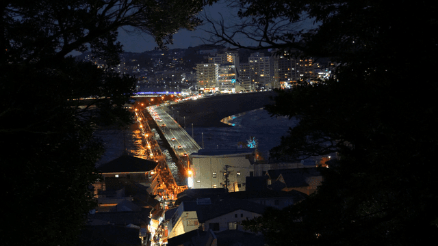 Night view of a city with a busy road