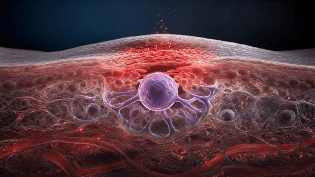 Detailed view of skin layer containing skin tumor