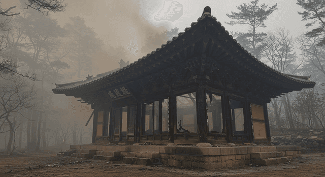 Traditional building in a burned forest