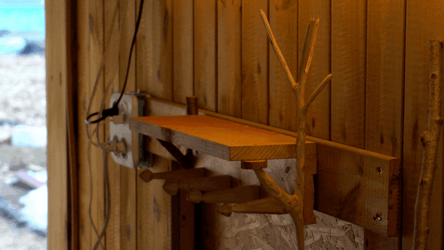 소박한 벽에 있는 나무 선반