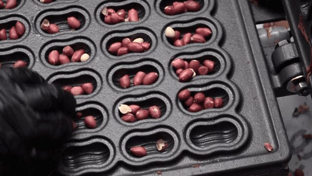 틀에 땅콩을 넣는 장면