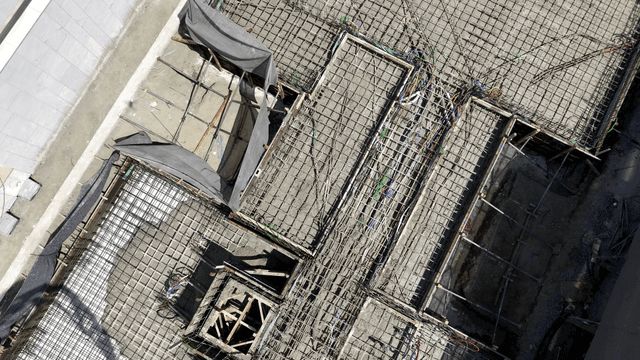 Construction site with steel framework