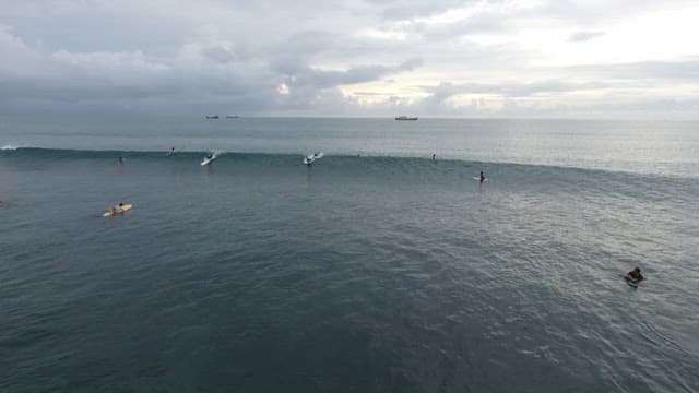 바다에서 파도를 타는 서퍼들