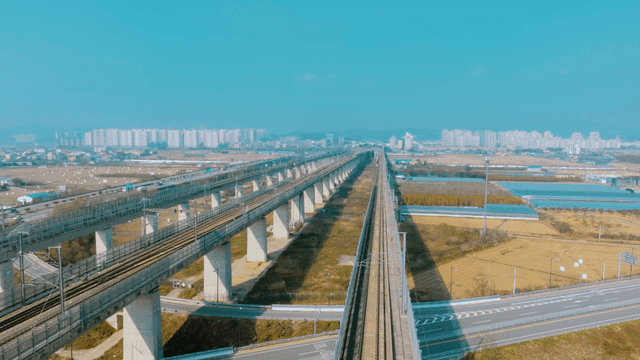 Elevated railways and roads on plains