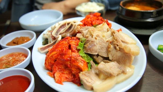 Korean dish with kimchi and boiled pork