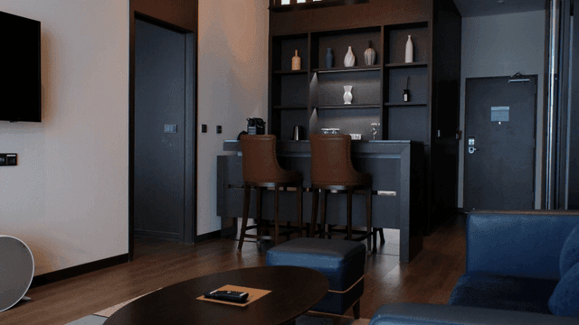 Modern living room with bar counter