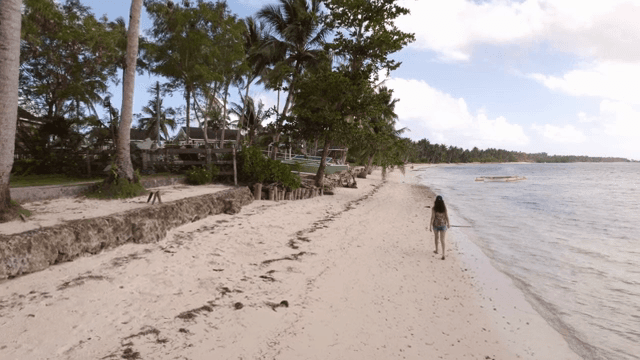 Woman walking along a tropical beach