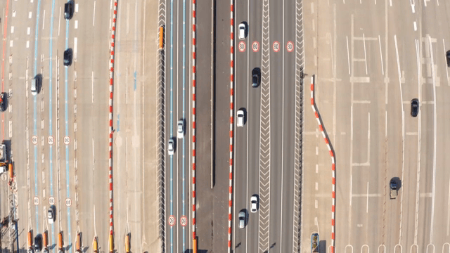 Highway with multiple lanes and vehicles