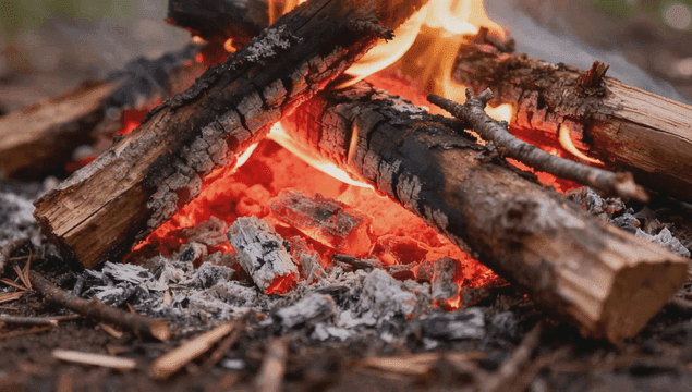 타오르는 장작과 빛나는 캠프파이어