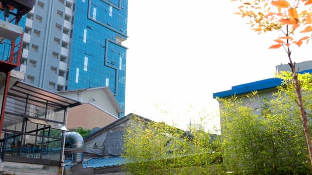 현대 건물과 녹지