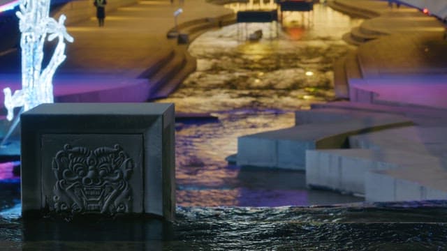 Night view of a lit cheonggyecheon stream