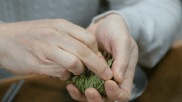 Hands wrapping lettuce wraps with various ingredients