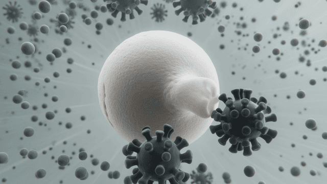 Virus particles surrounding a cell