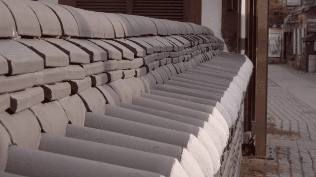 Traditional Korean wall with tiles