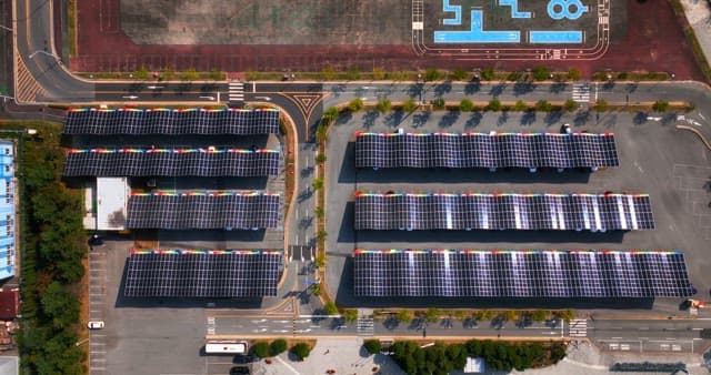 Solar panels in a parking lot