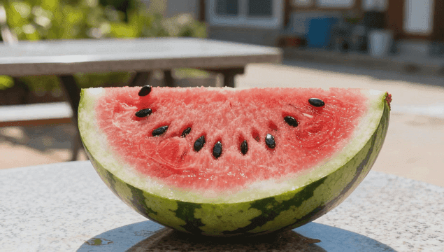 테이블 위의 신선한 수박 조각