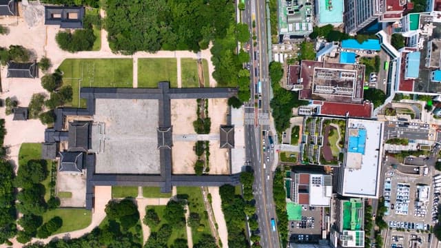 Aerial View of Korean Historical Palace Complex