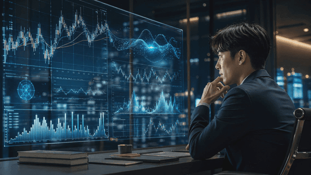 Businessman analyzing financial data on screen