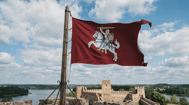 Historic castle with Vitis flag flying