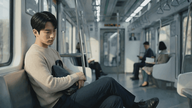 Man dozing off while sitting on subway