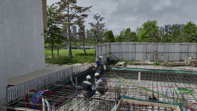 Construction workers at a building site