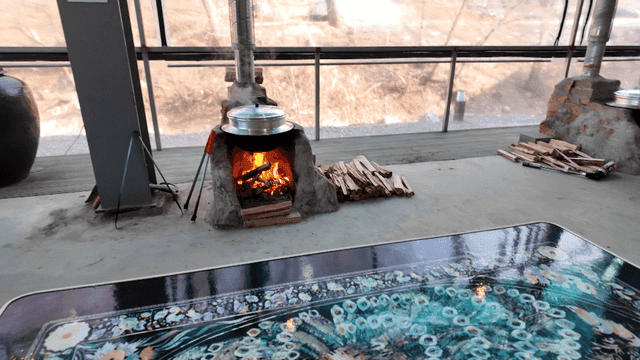 Traditional Korean stove with a pot