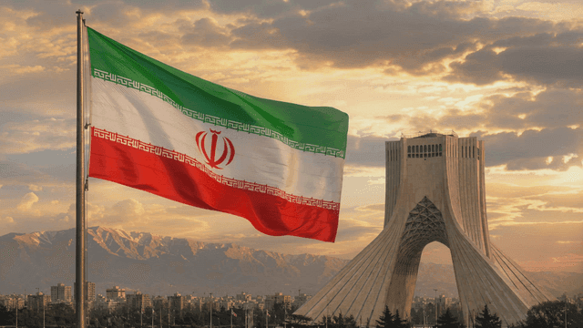 Famous tower with Iranian flag