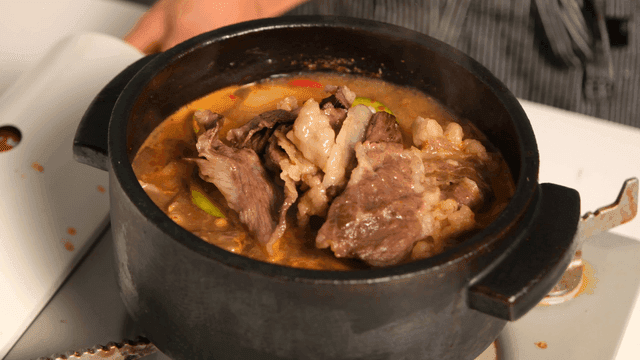 Beef soybean paste stew boiling in pot