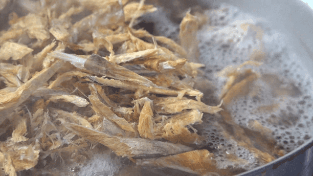 Hot pot filled with shredded pollock