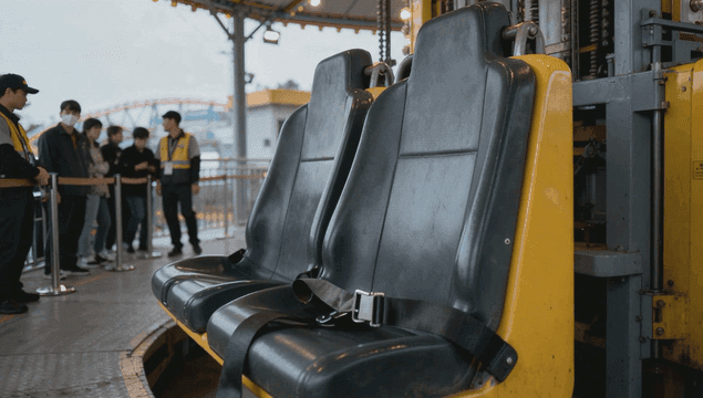 People waiting beside empty amusement ride