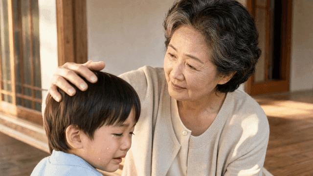 Old man comforting crying child