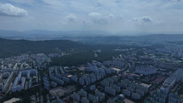녹지와 밀집한 건물이 공존하는 도시 전경