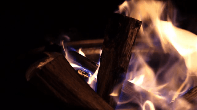 A campfire burning with bright flames