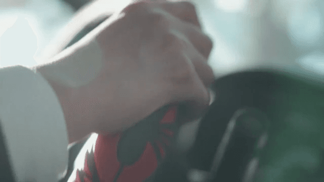 Hands gripping a steering wheel