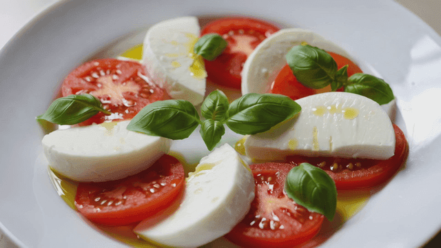 신선한 모짜렐라와 바질을 곁들인 카프레제 샐러드