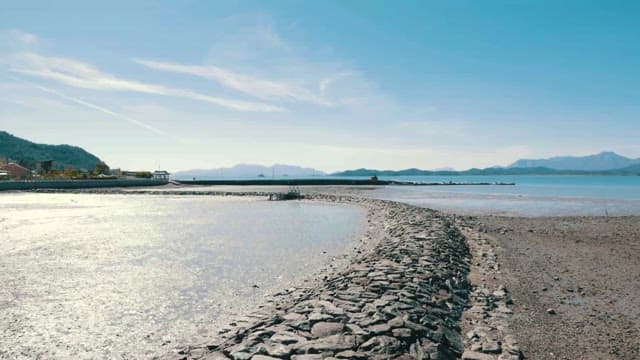 평화로운 해안 풍경과 고요한 하늘
