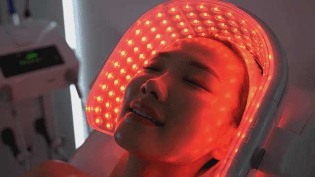 LED therapy on a woman's face