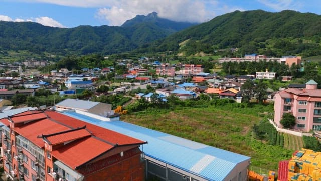 Scenic village surrounded by mountains