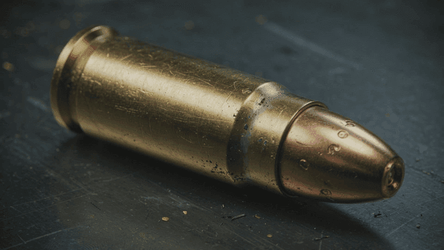 Cartridge casing on dark surface