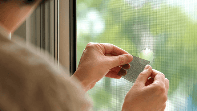 Hands repairing window screens
