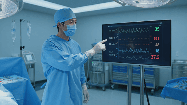 Doctor monitoring patient vitals in surgery