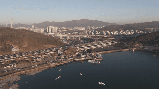 Cityscape with mountains and lakes