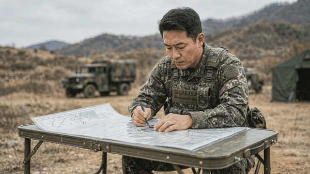 Soldier looking at map