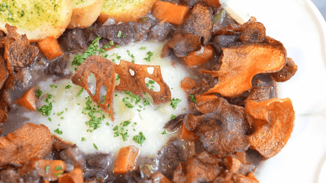 Plate full of luxurious Beef Bourguignon