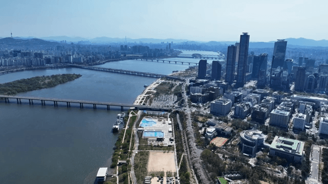 Cityscape with modern buildings and river