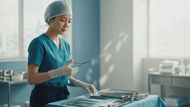 Nurse preparing surgical instruments