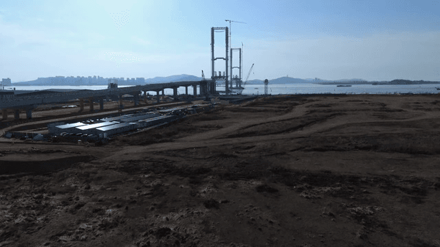 Bridge construction site by the sea