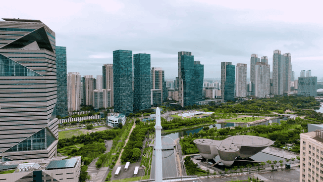 Modern cityscape with tall skyscrapers