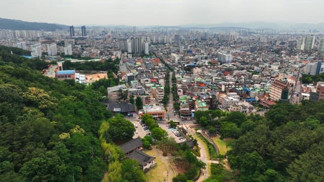 푸른 녹지가 있는 광활한 도시 풍경